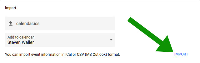 Google Calendar import button