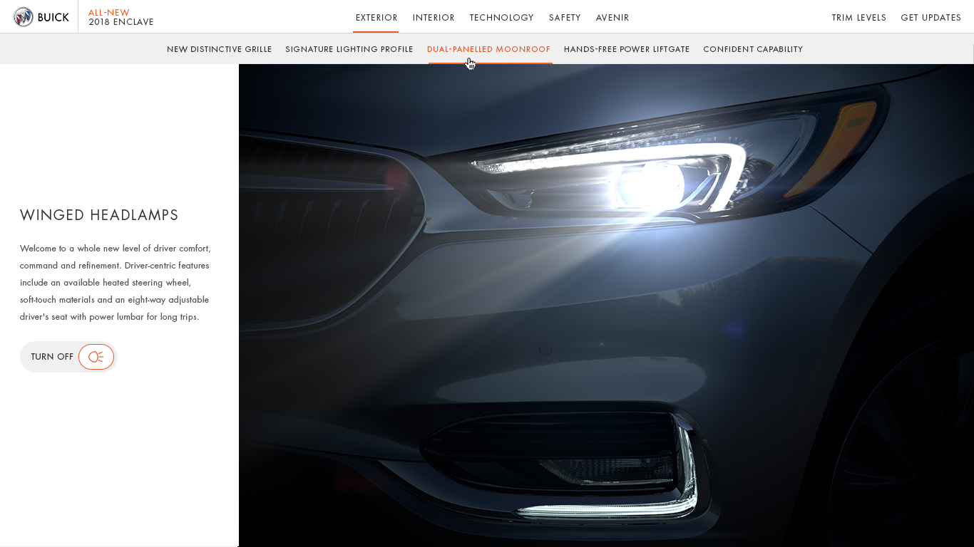 Website with interface to toggle car lights off and on