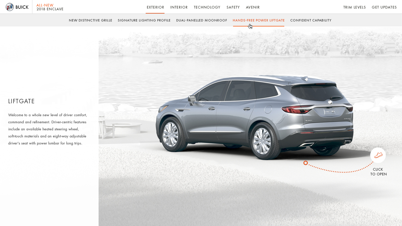 Website with interface to open the car's tailgate