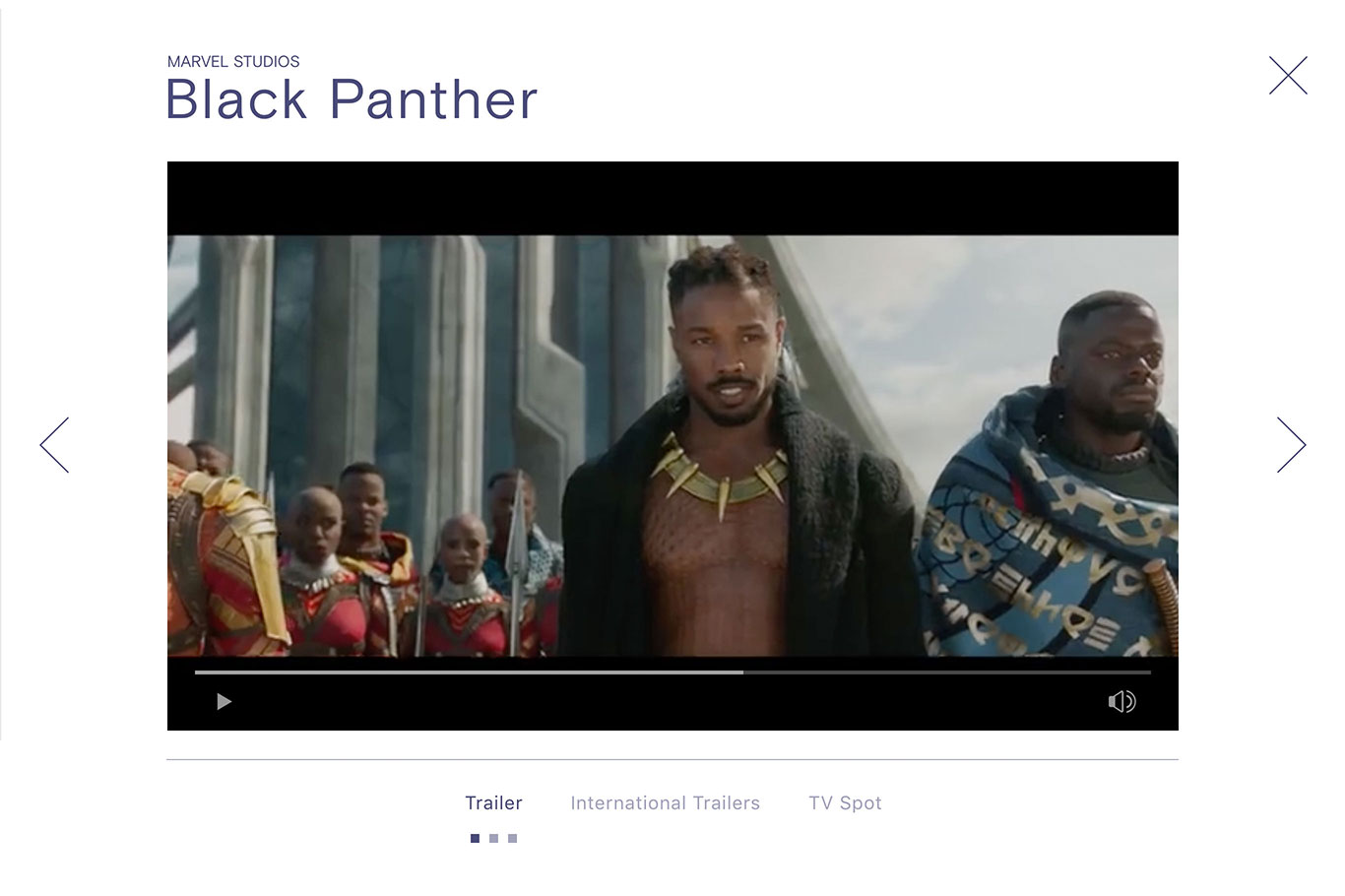 Black Panther video playing with custom controls